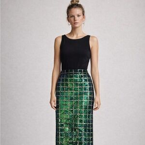 Essentiel Antwerp Green Sequin Midi Skirt Sz 36/ US 4 but fits more like US 0/2